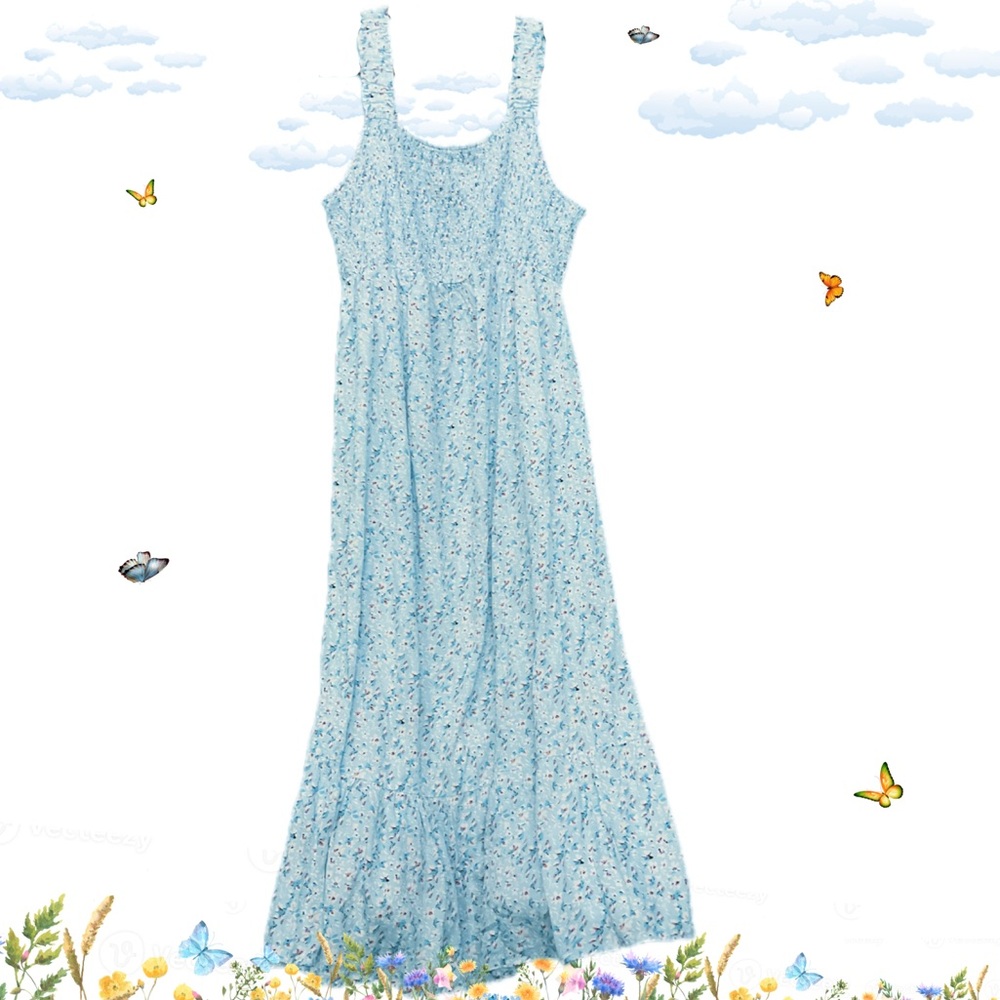 Light Blue Floral Sundress • NWT • p2p-21".• length-55"